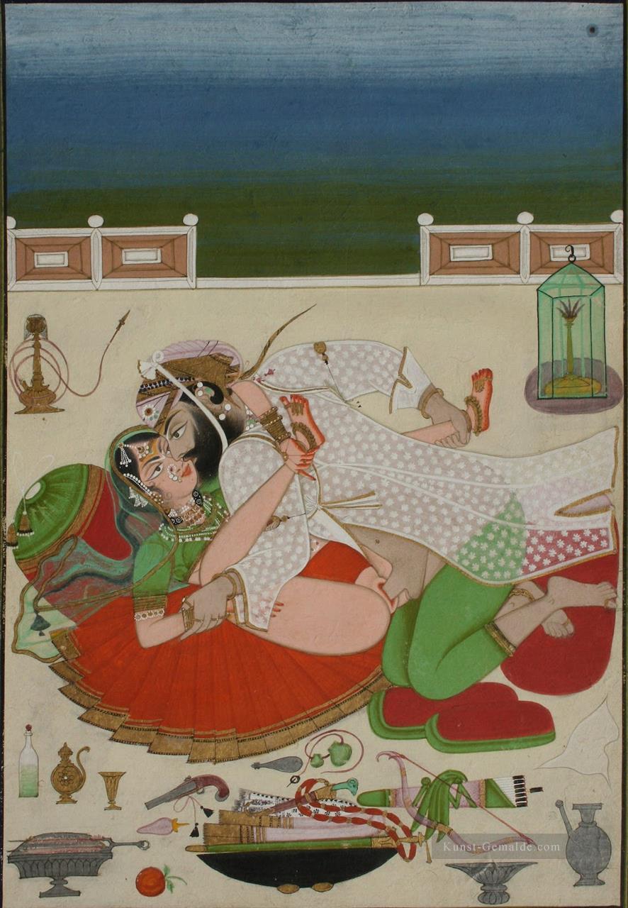 Liebe machen Paare in der auf dem Schlossterrasse Udaipur Circa 1830 sexy Ölgemälde